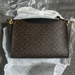 Calvin Klein Black and Brown Monogram Shoulder Bag